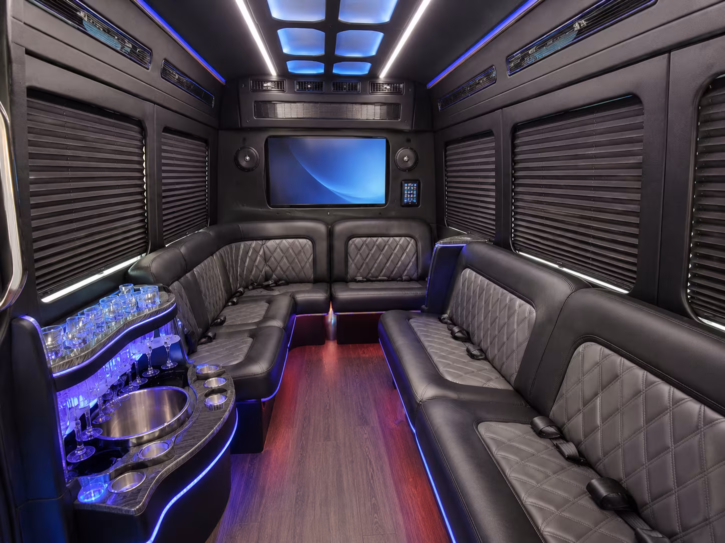 rancho cucamonga 15 passenger party bus interior